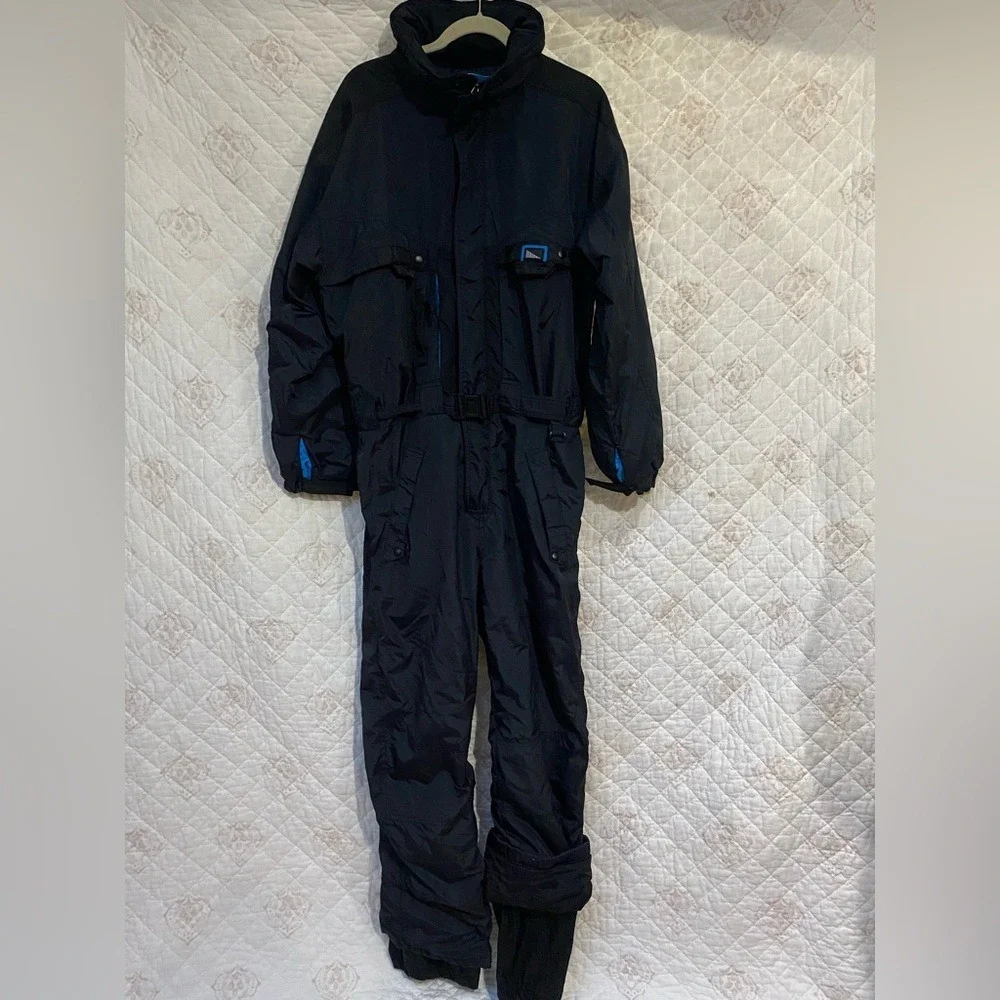 Inside Edge‎ Vintage Mens Ski Suit One Piece Black Blue Insulated Snow Suit M